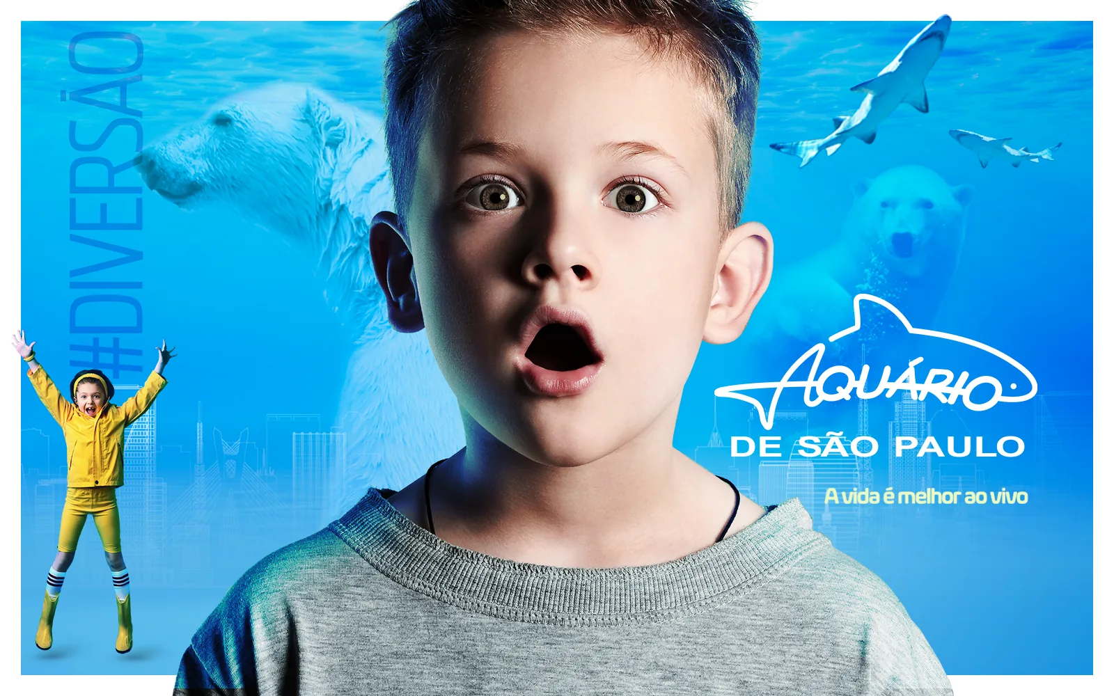 Campanha do Aquário de São Paulo com direção de arte e comunicação integrada.
